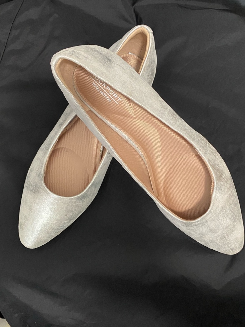 Rockport Metallic Silver Pointed Ballet Flats - leather